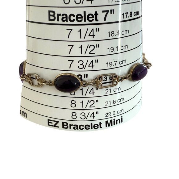 Sterling Silver Bezeled Amethyst cabochon Ovals Handmade 8" Bracelet - Picture 3 of 7